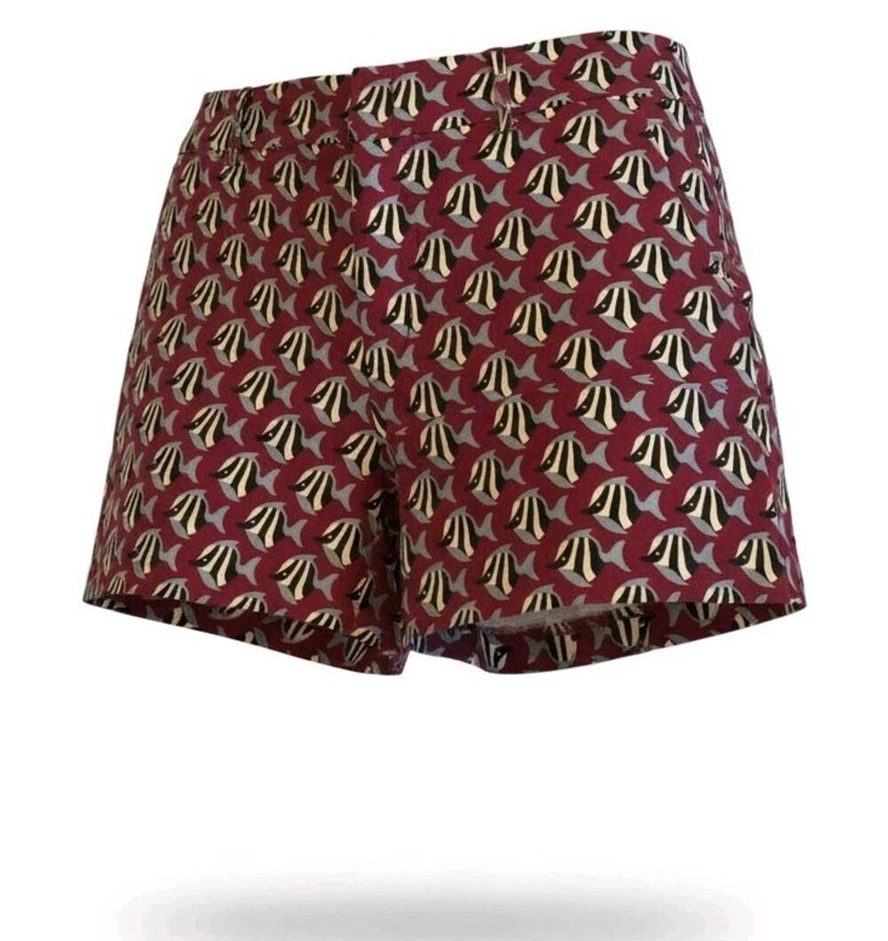 ANN TAYLOR Sz 10 Burgundy White Gray Zebra Fish Casual Shorts Stretch Cotton NWT